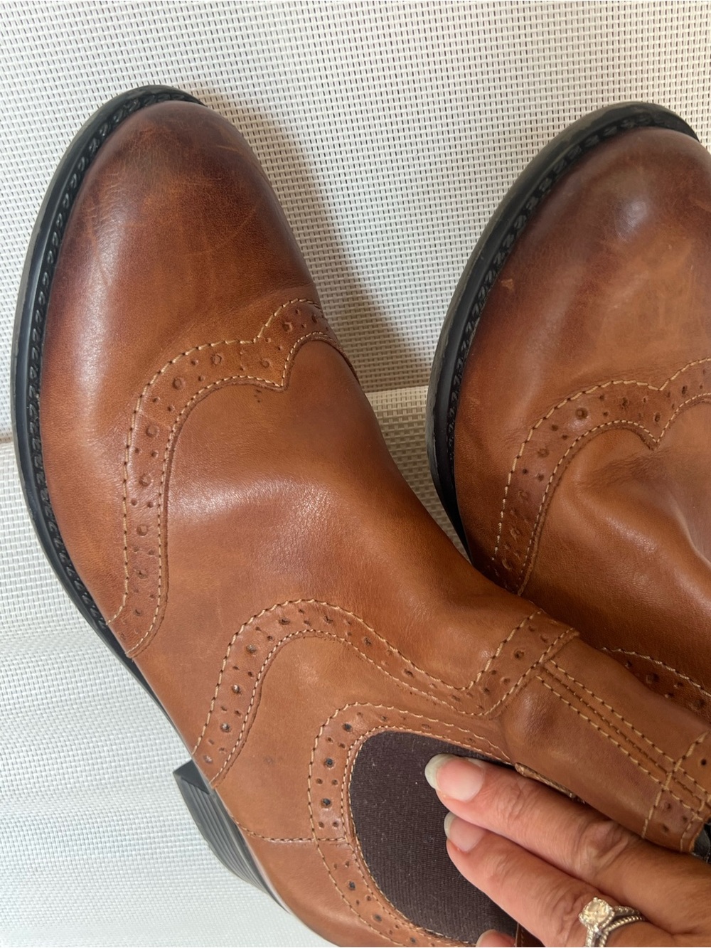 Remonte Brown Leather Brogue Chelsea Ankle Boots EU 38 US Size 8 (snug 8) - Picture 5 of 12